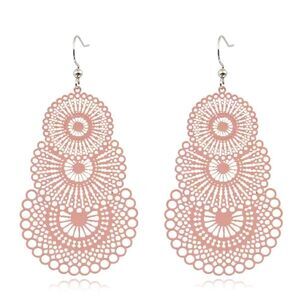 Vintage Style Filigree Tiered Circle Petal Pink Drop Earrings NWT